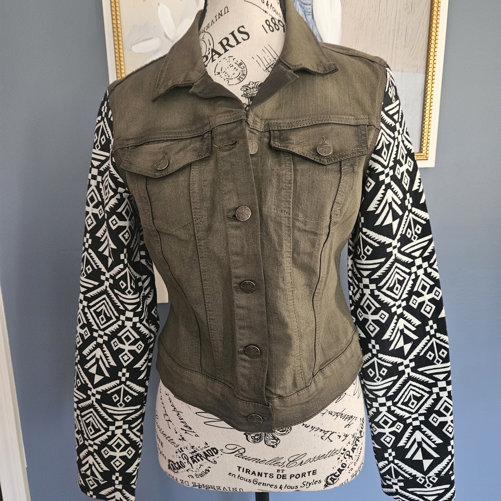 Jessica Simpson Khaki and Patterned Jean Jacket